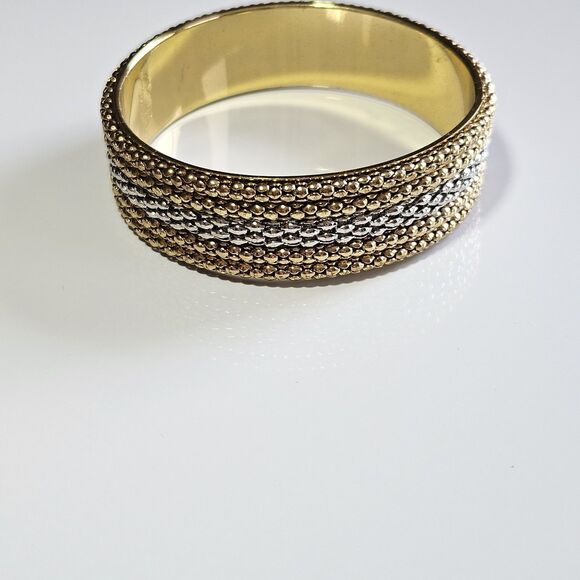 **Final Sale** Amrita Singh Totec Gold Tone Silver Tone Bangle Bracelet 7.75" - Picture 9 of 12